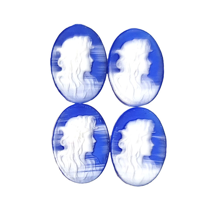 13X18MM WOMAN CAMEO CAT'S EYE BLUE